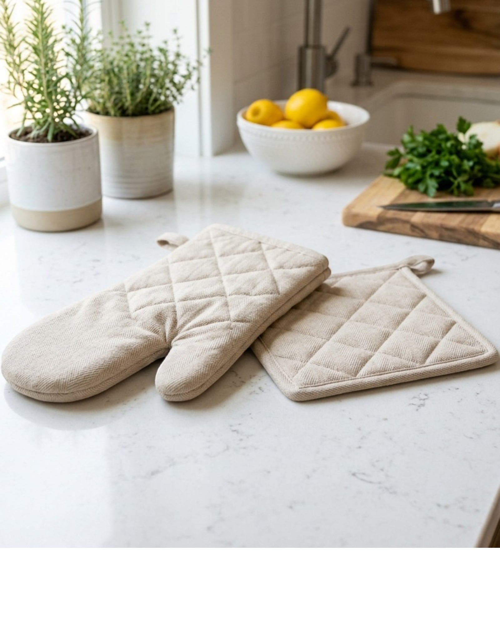 Brivos Cotton Oven Mitt and Pot Holder Set 4-Piece Beige