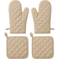 Brivos Cotton Oven Mitt and Pot Holder Set 4-Piece Beige
