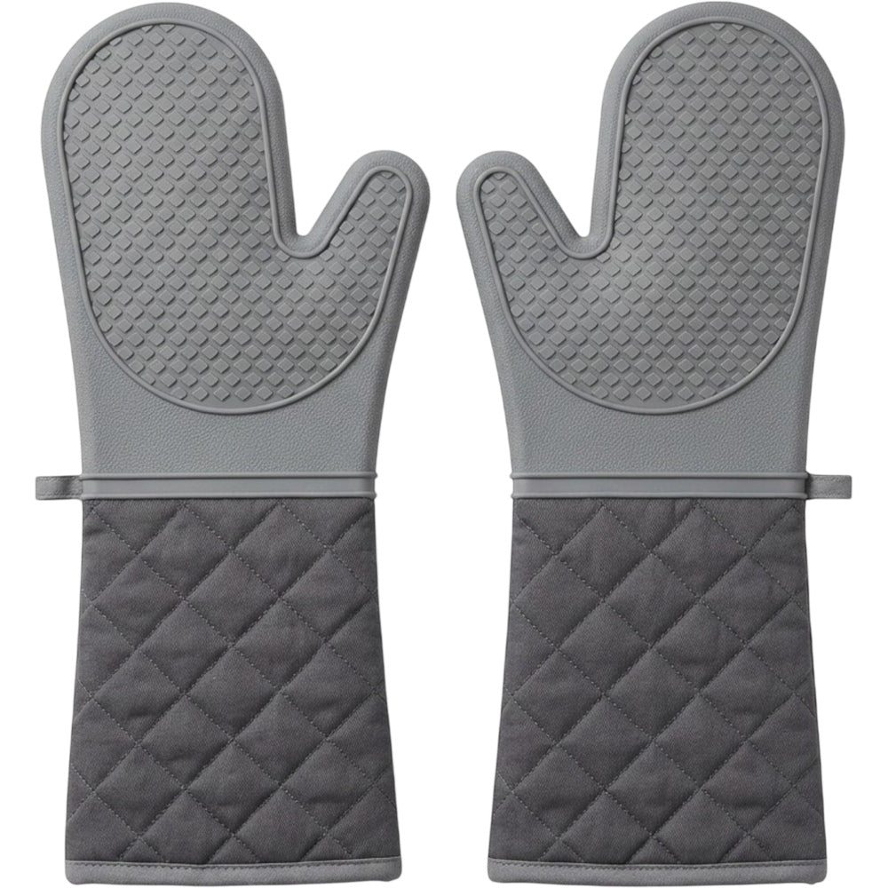 Brivos Extra Long Oven Mitts Silicone Cotton 15 in Gray