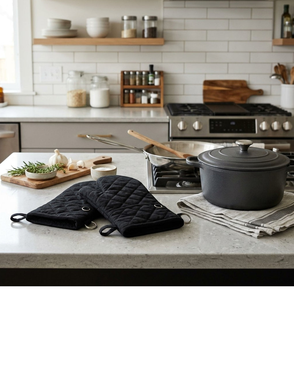 Brivos Heat Resistant Oven Mitts with Pot Holders 6-Piece Black