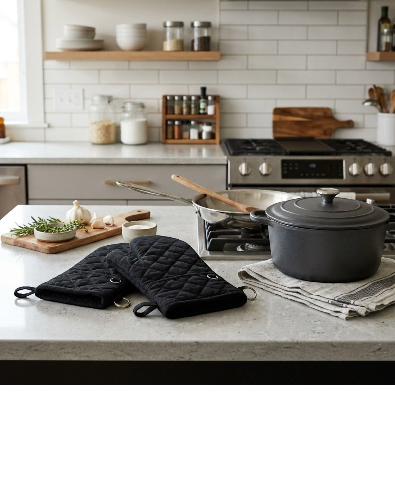 Brivos Heat Resistant Oven Mitts with Pot Holders 6-Piece Black