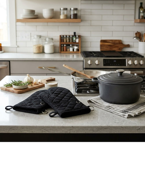 Brivos Heat Resistant Oven Mitts with Pot Holders 6-Piece Black