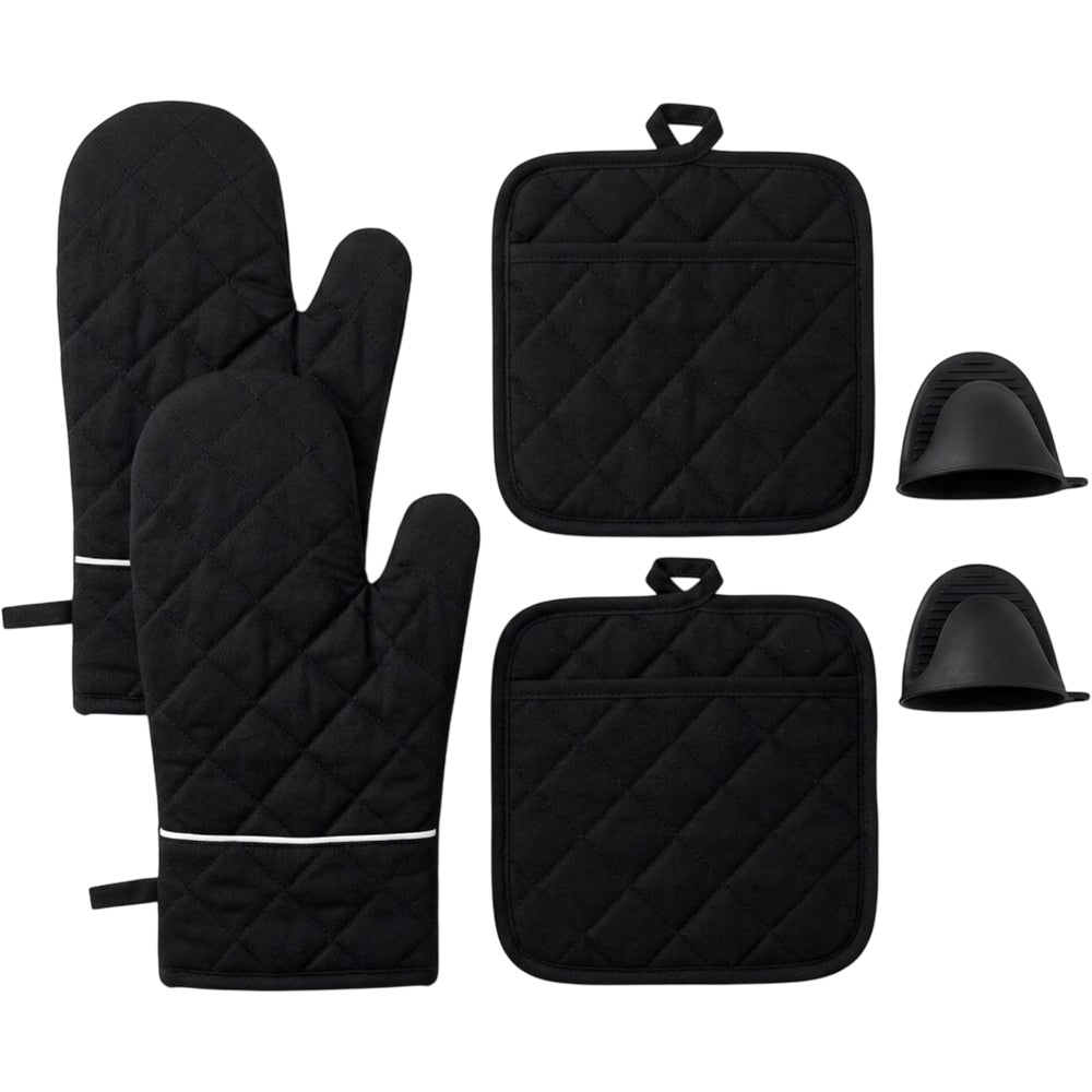 Brivos Heat Resistant Oven Mitts with Pot Holders 6-Piece Black